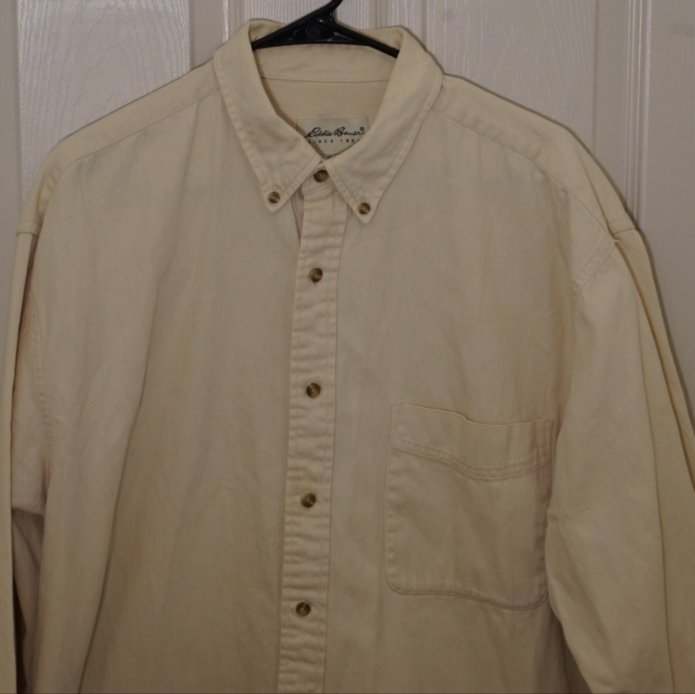 Eddie Bauer Cream Denim Button-Down Cotton Shirt